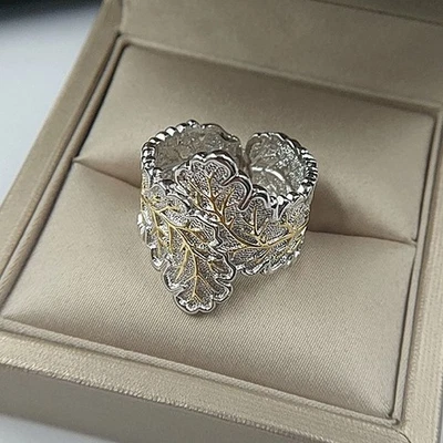 Damen Breiter Blatt Ring 925er versilber, Gothic-Punk-Biker-Cocktailparty-Stil - Bild 1 von 4