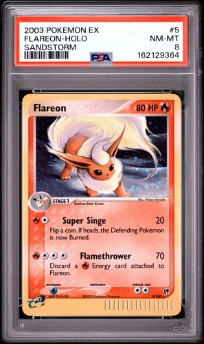 2003 POKEMON EX SANDSTORM #5 FLAREON-HOLO PSA 8