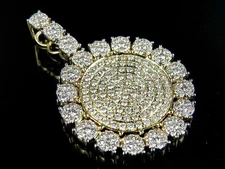 14K Yellow Gold Finish Lab Created Diamond Cluster Medallion Pendant Charm 4Ct