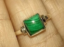 Malachite Stone Ring 925 Sterling Silver Plain Band Sz 6 Weight 1.4g