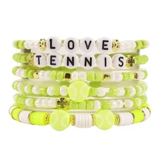 Tennis Charm Bracelets Tennis Party Favors Sport Stretchy Beads Bracelets for Wo
