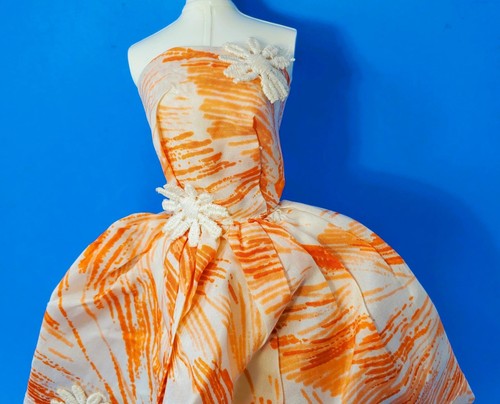 Vintage Barbie Doll Sized White Silk Dress Near Mint ~ 1960's - Picture 2 of 9