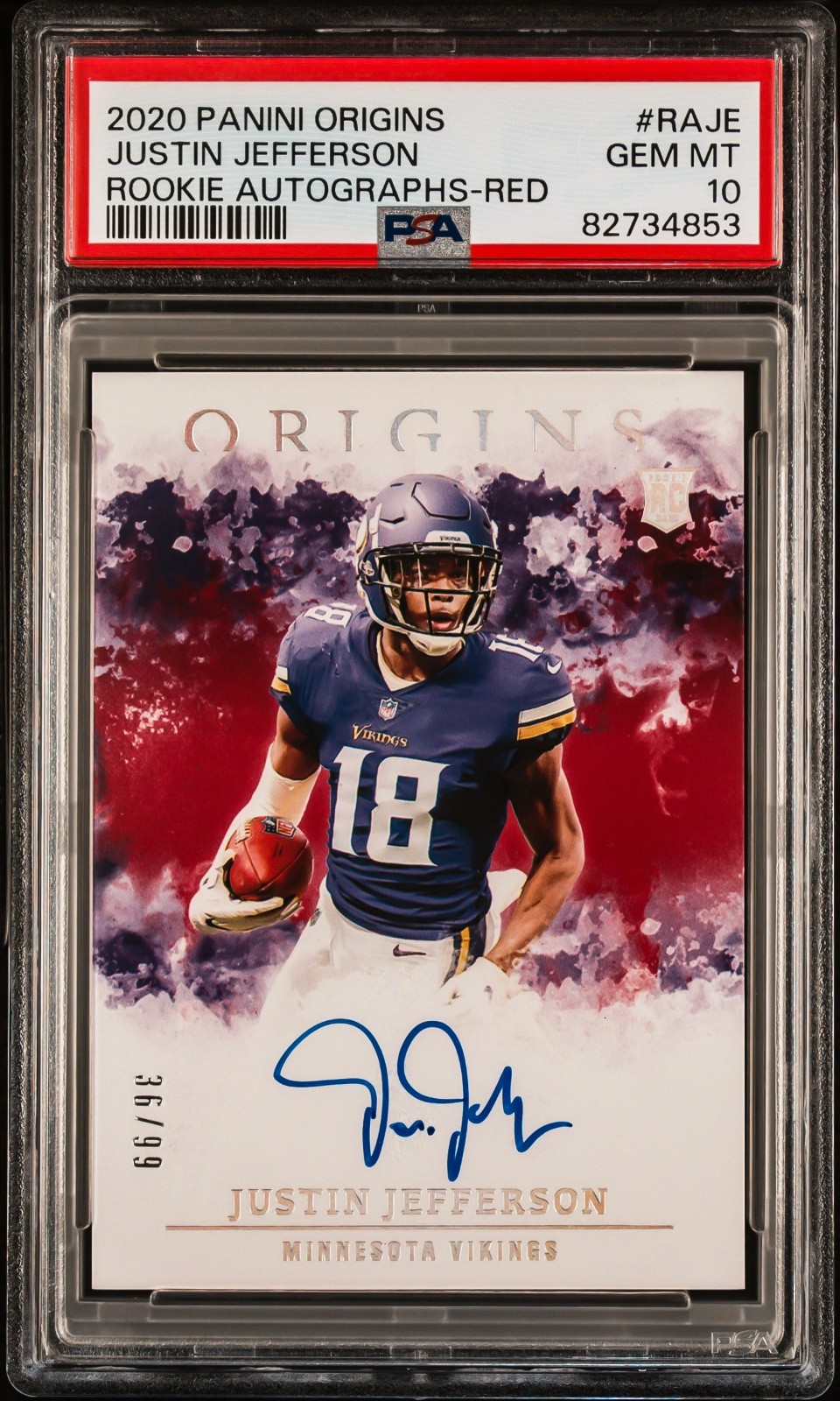 2025 Panini Origins Justin Jefferson Red Auto Rookie RC /99 Auto PSA 10