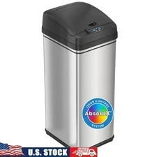 Touchless Motion Sensor Trash Can 13 Gal Stainless Steel Odor Filter Kitchen New