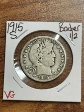 1915 S Barber Half Dollar VG Very Good Better Date Coin Set Break (Raw14582)