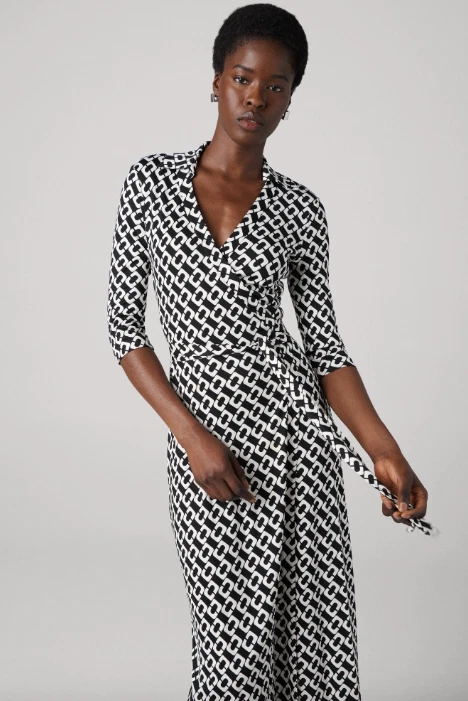 Diane Von Furstenberg Abigail Silk Jersey Maxi Wrap Dress Chain Link Size 14 NEW - Image 4 of 4