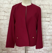 Vintage Talbots Open-Front Wool Blazer Jacket 12 Raspberry