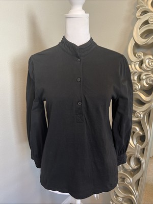 Banana Republic Black Mandarin Collar 3-Button Henley 3/4 Sleeve Shirt Size XS