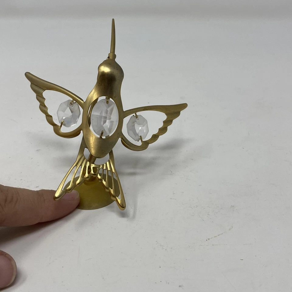 Estatuilla de colibrí de latón vintage detalles de cristal ventosa adorno decoración Foto 4 de 4