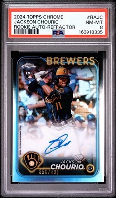 2024 Topps Chrome Jackson Chourio Refractor Rookie Auto #/499 #RA-JC PSA 8