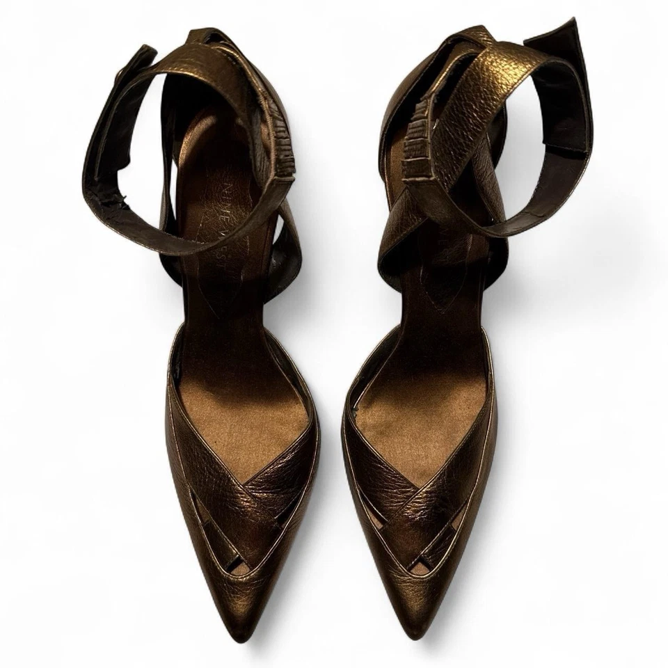 Nine West 青铜金属皮革华丽高跟鞋 New Years 圣诞派对高跟鞋 7.5 — 第 2/4 张图片