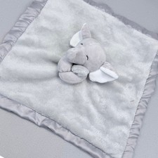 Baby Security Blanket Plush Elephant Lovey Soft Gray Satin Trim