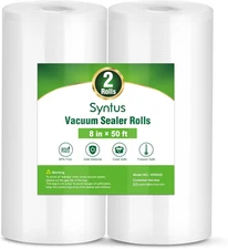 Syntus Vacuum Sealer Bags, 2 Rolls 8" X 50' Commercial Grade Bag Rolls, BPA Free