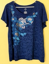 ST. JOHN'S BAY Women's Short Sleeve Round Neck Top NAVY FLORAL Size XL