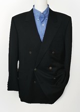 Vtg Hickey Freeman 46L Silver Btn Jet Black Double Breasted Blazer coat Jacket
