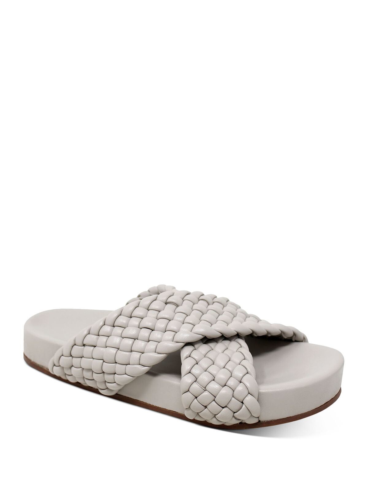 CHARLES DAVID Womens Gray Defend Platform Slip On Leather Slide Sandals 7.5 M