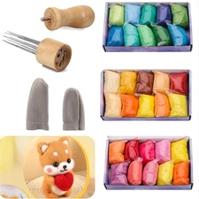 Needle Felting Starter Tool Kit 10Colors Wool Roving Set Needle Felting Supplies