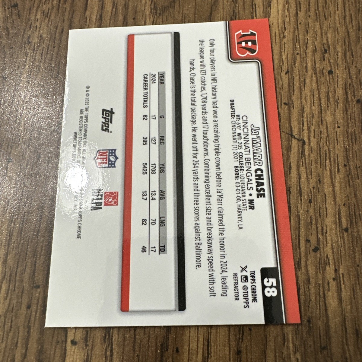 2025 Topps Chrome JaMarr Chase Refractor #58 Cincinnati Bengals | eBay