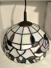 Schöne Vintage Tiffany Style Lampe 1960s Weiß Violet Lila Blau D 25 cm H 15 cm