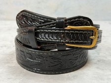 Vintage Justin Western Leather Belt Size 30 Floral Tooled Top Grain Cowhide 540B