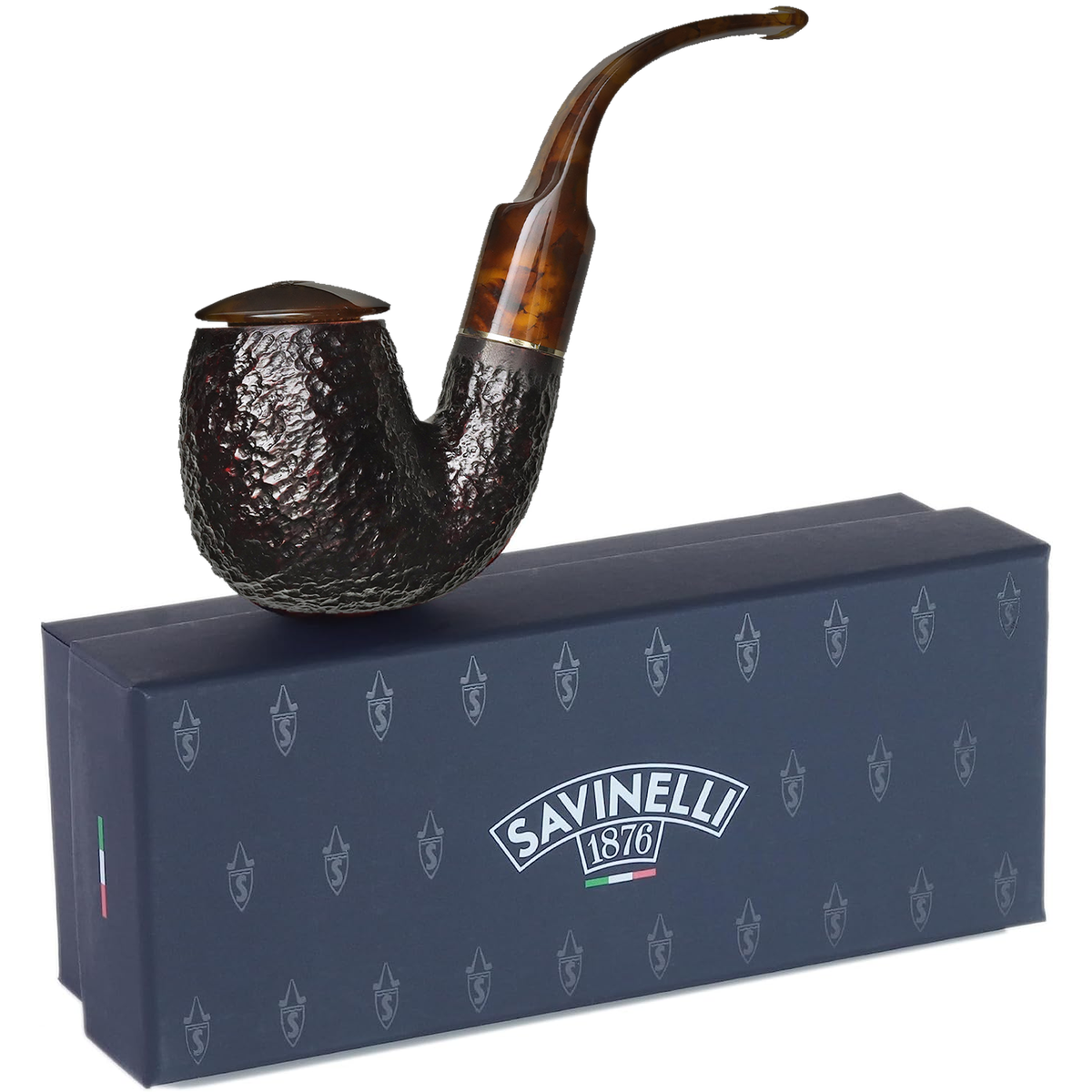 Savinelli Tortuga Rusticated 614 Briar Tobacco Pipe + Cap, Turtle