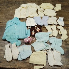 LOT Vintage 1950s 1960s Hand Knit Baby Cardigan Bonnets Booties Mittens Handmade
