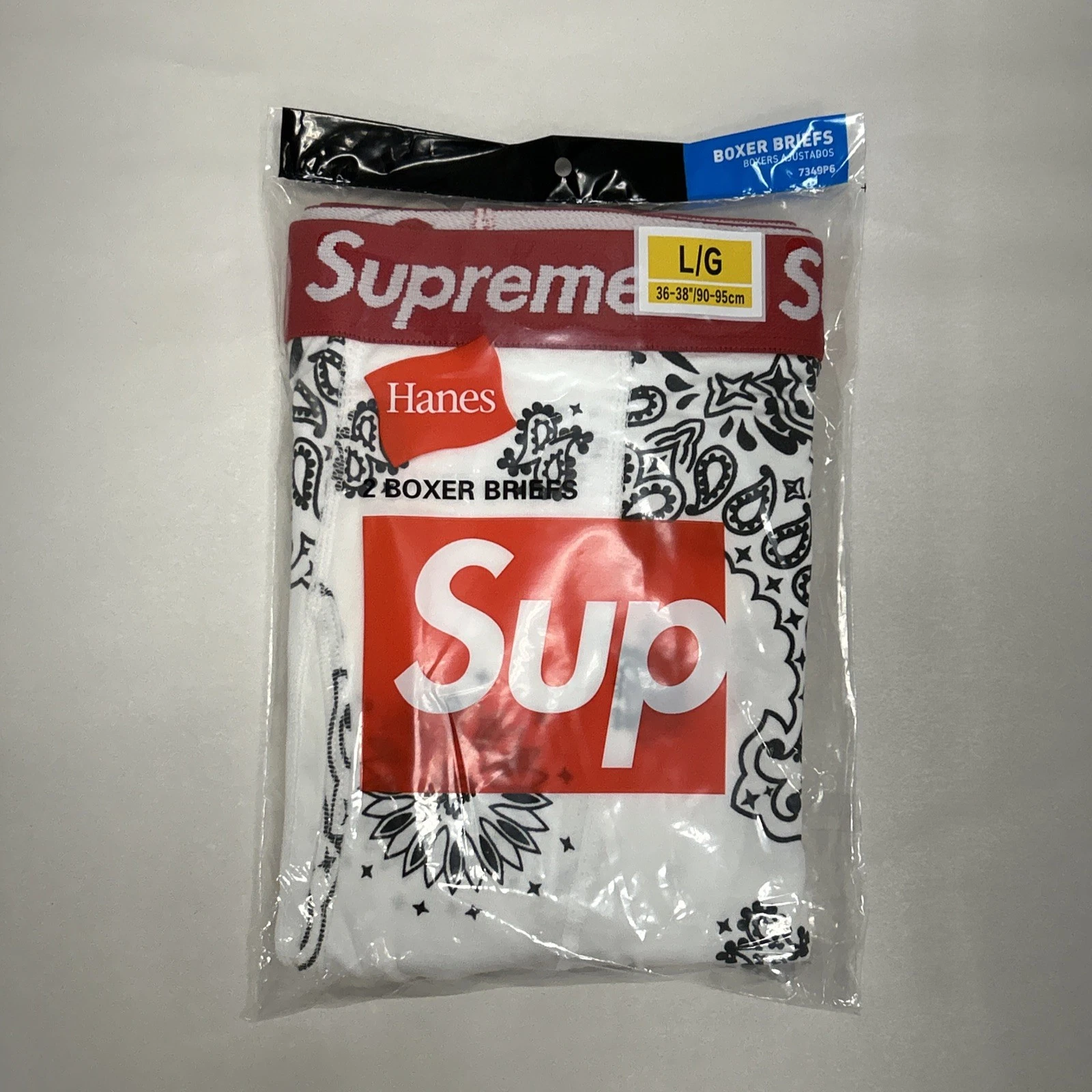 Lot de 2 boxers Supreme taille L logo bandana sous vêtement Hanes neuf authentique