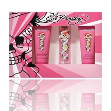 ED HARDY 3 PCS SET FOR WOMEN: 1.7 EAU DE PARFUM SPRAY + 3 OZ BODY LOTION & SGEL