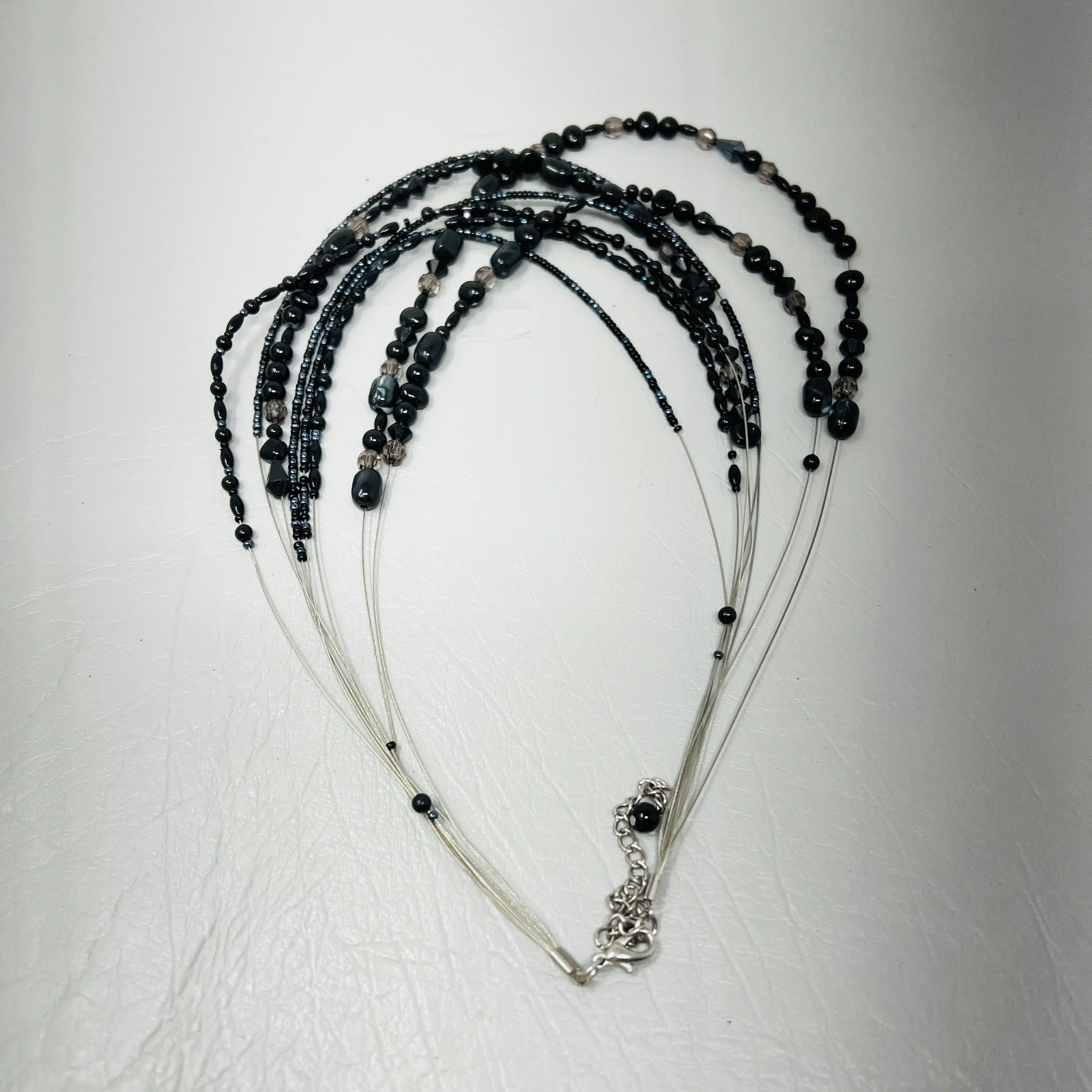 Black Multi Strand Beaded Statement Necklace Adju… - image 5