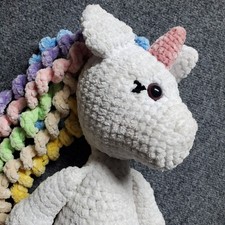 Handmade Crochet Unicorn Plush With Rainbow Mane And Tail 16.5"
