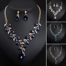 Crystal Leaf Necklace Earring Women Jewelry Set Wedding Party Accessory Gifts