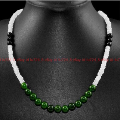 Natural 2x4mm Rondelle White Jade 8mm Round Green Jade Gemstone Beads Necklace