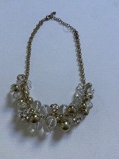 Gold Clear and Rhinestone Bead Scoop Necklace. Adjustable Length.