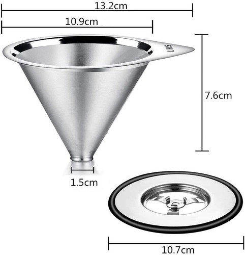 LHS Reusable Stainless Steel Coffee Filter for 1-2 Cup Pour Over Maker - Picture 3 of 7