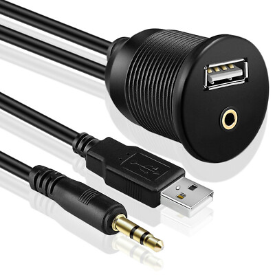 USB AUX Flush Mount Cable - Dashboard Panel Mount 3.5mm Audio Jack 1.8M / 6FT