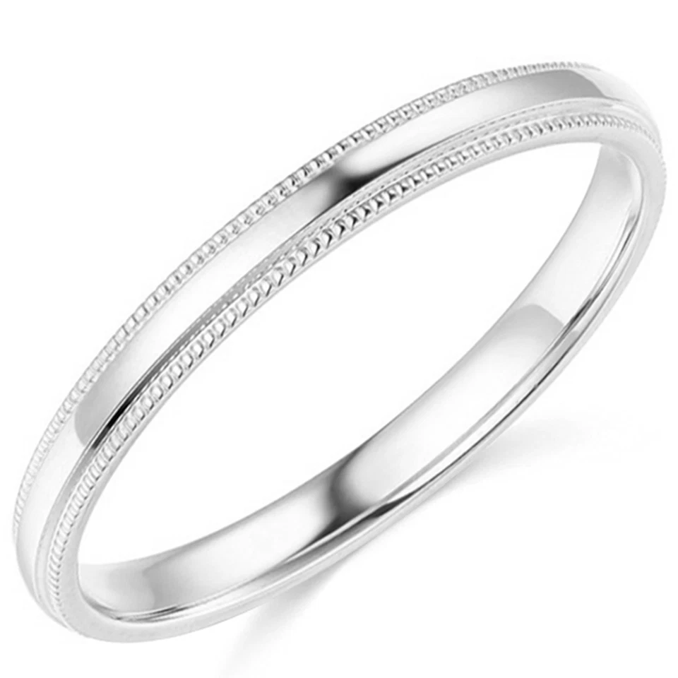 14K White Gold 2mm 3mm 4mm 5mm 6mm Comfort Fit Men Women Milgrain Wedding Band - Image 2 of 4