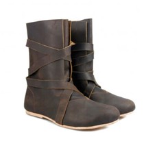 Wikinger Mittelalter LARP Haithabu Stiefel Nubukleder Ledersohle braun schwarz