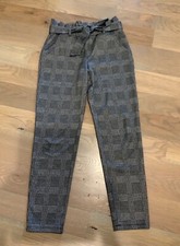 Justice Girls Pants Sz 12 Ruffled Waist Black  White Plaid Removable Belt