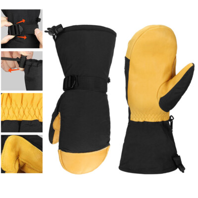 Ski Mittens Mens Women Waterproof Insulated Snowboard Winter Sports Leather