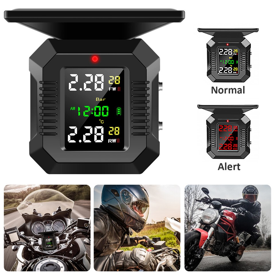 Motorcycle TPMS Tire Pressure Monitoring System Solar Wireless