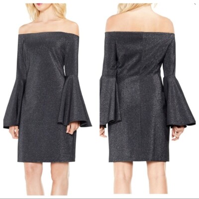 vince camuto off the shoulder bell sleeve dress Vince Camuto Off-the-Shoulder Metallic Knit Bell Sleeves Dress Size Medium