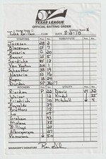 8-2-10 Tulsa Drillers Game Used Lineup Card - Charlie Blackmon  Colorado Rockies