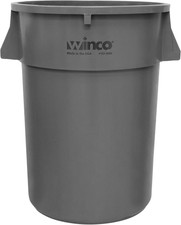 Winco Heavy-Duty Round Waste Container/Trash Can, 44 Gallon, Gray