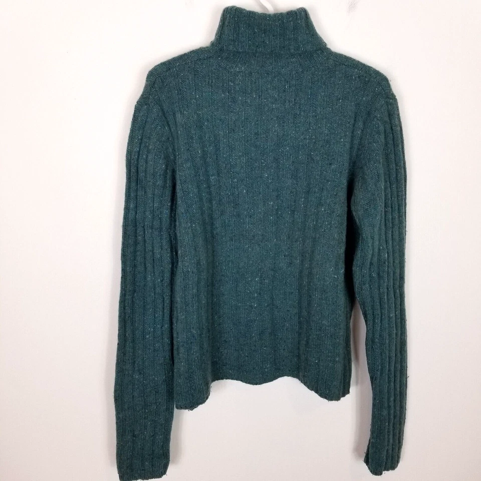 Garnet Hill Women Ribbed Knit Wool Blend Turtle Neck Pullover Sweater Sz XL Teal - Image 4 of 4