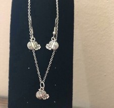Silver Pumpkin Jewelry Set- Necklace and Earrings