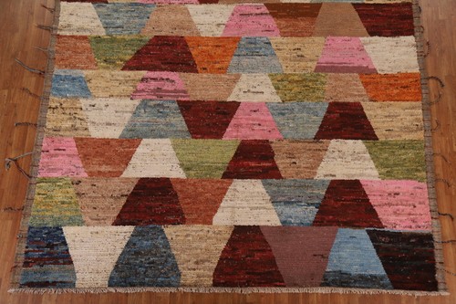 Geometric Moroccan Oriental Square Rug 9x9 Wool Hand-knotted Room Size Rug - Picture 6 of 18