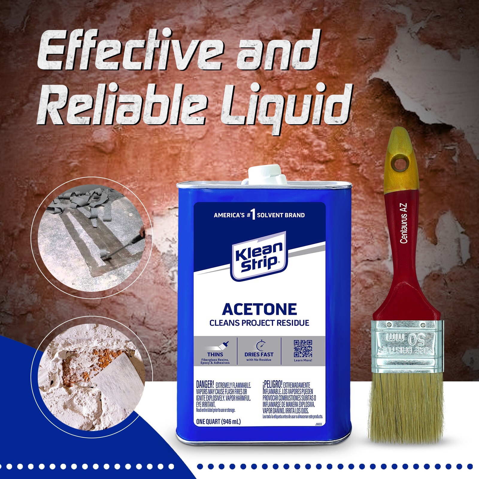 Klean Strip Acetone 1Quart Strong Fast Acting Thinning Cleaning