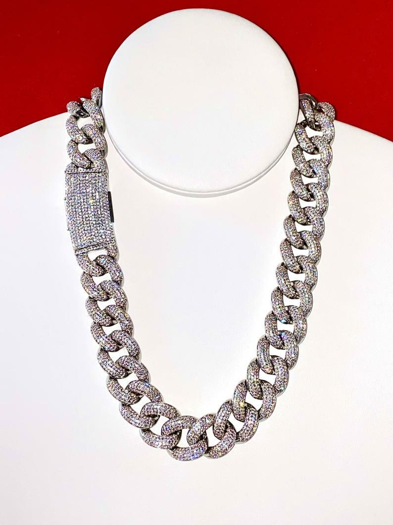 32cts Cubic Zirconia Fully Studded Miami Cuban Link Necklace