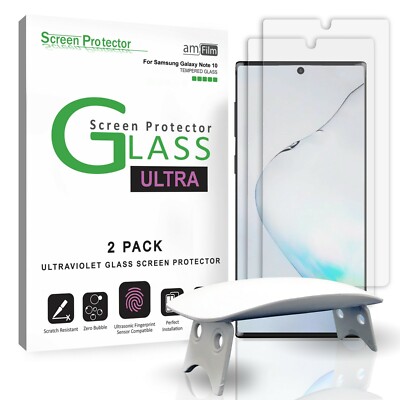 Galaxy Note 10 amFilm Real Tempered Glass Screen Protector (UV Install - 2 Pack)