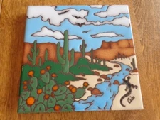 EARTHTONES SIGNED HAND GLAZED KILN FIRED SOUVENIR TILE 1990